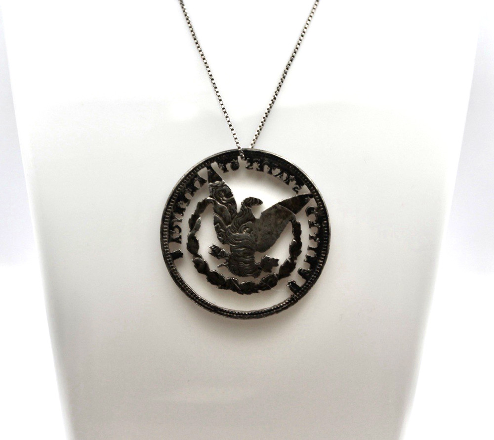 Vintage Morgan Dollar Eagle Cut Out Coin Necklace in Sterling Silver